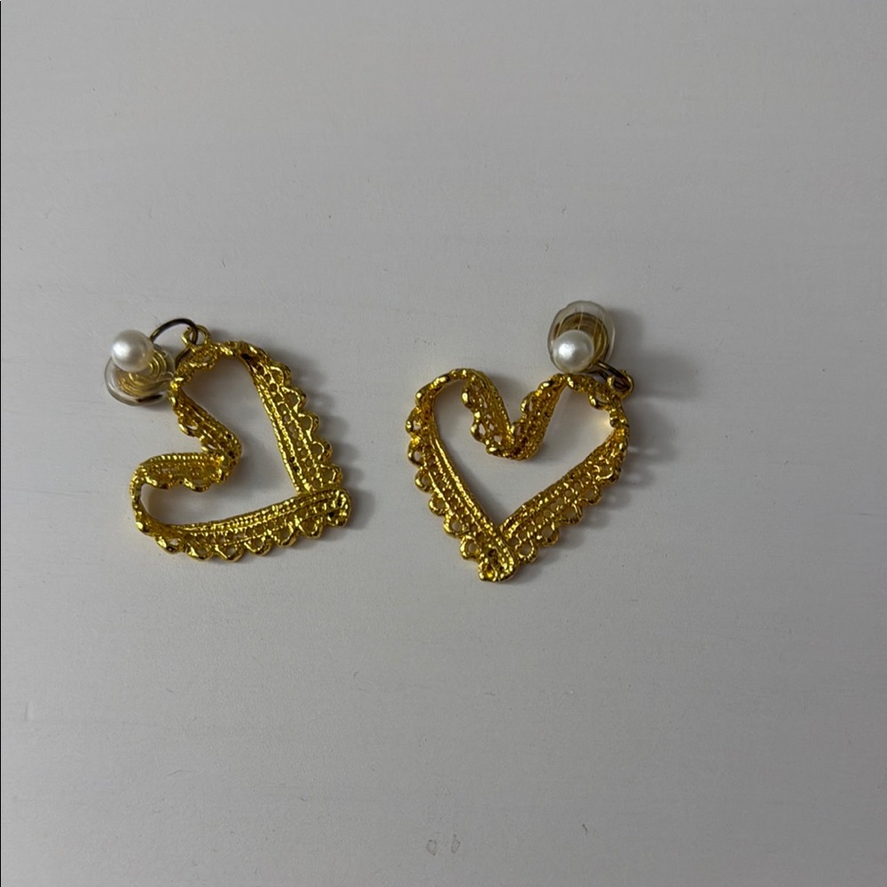 Elegant Gold Heart Clip On Earrings with Pearl Accent